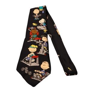 Peanuts Snoopy Gym No Pain No Gain Tie Mens Black Vintage Novelty Silk USA Made